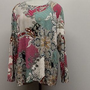 Chicos Imperial Fusion long sleeve knit top floral paisley pullover NWT sz 3/XL